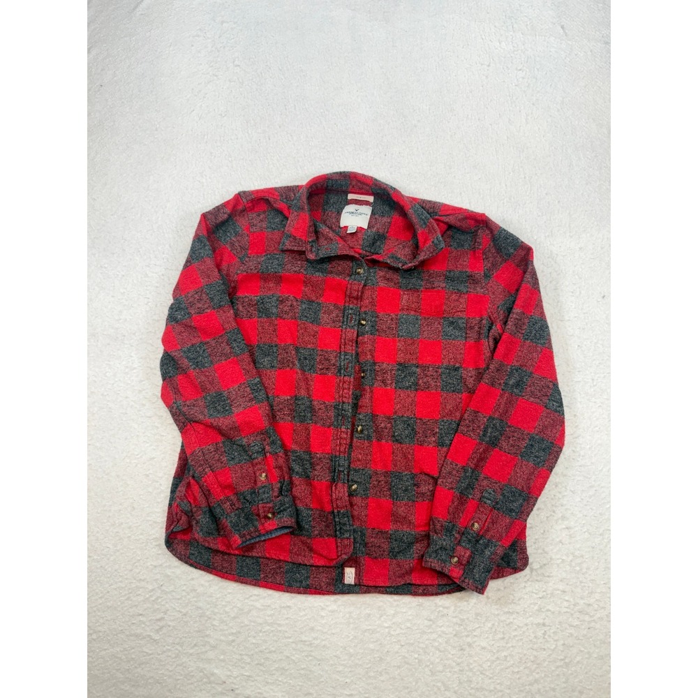 American Eagle Slim Fit Buffalo Plaid Flannel Shirt Red Gray XL